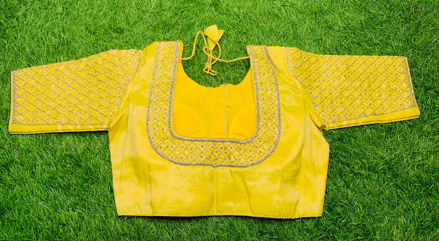 Lemon 🍋 yellow stone work hand work blouse 👚