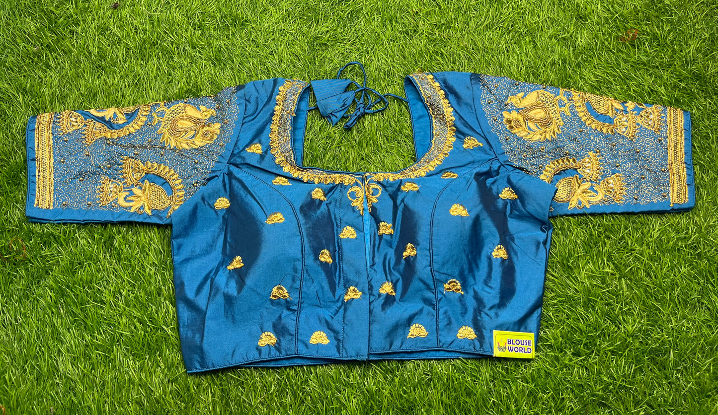 Fairoza blue heavy peacock 🦚 design hand work blouse 👚