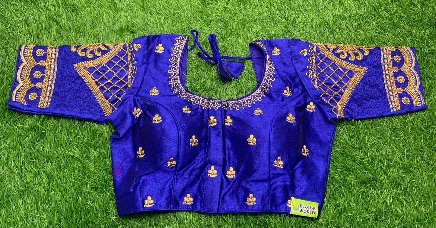 Royal blue back u neck hands heavy work blouse 👚