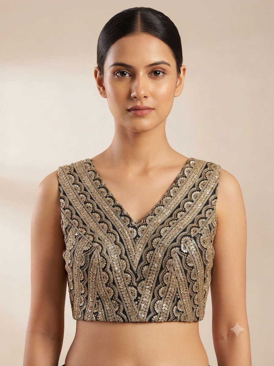 Premium embroidery work sleeveless V-neck Blouse 👚