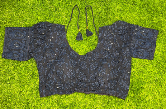 Navy blue puff hands blouse