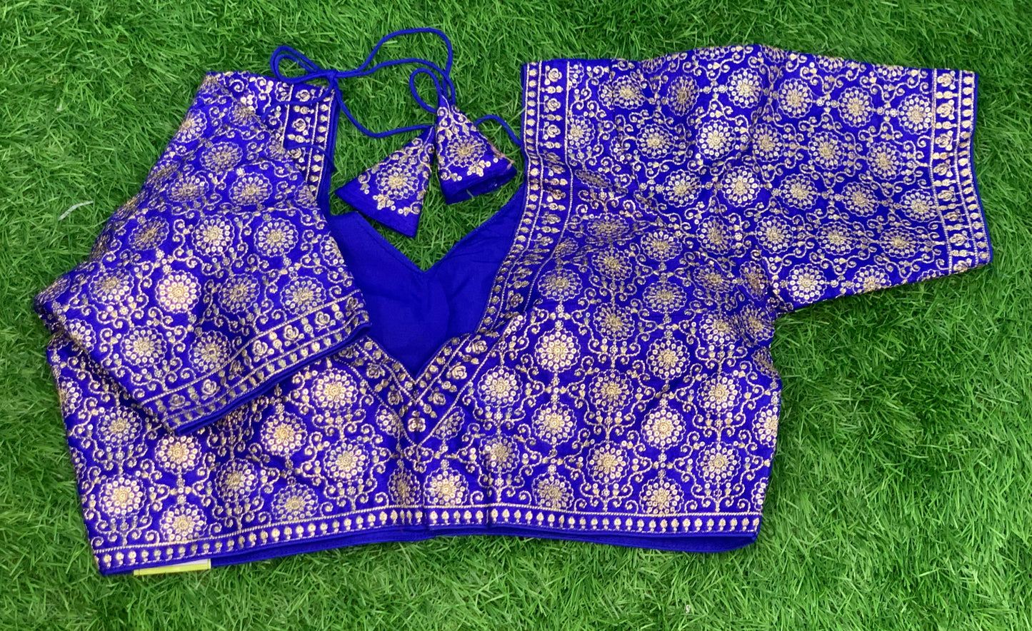 Royal blue heavy back work gold work