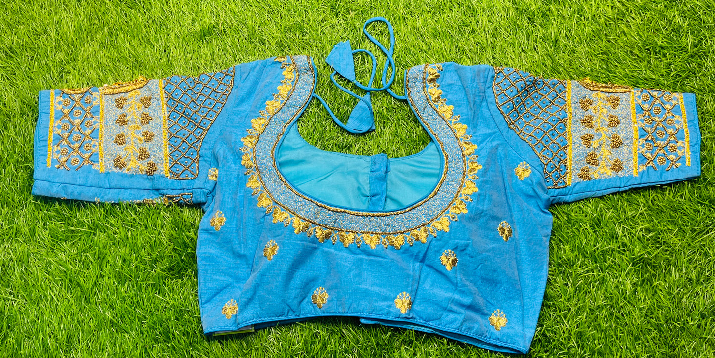 Sky blue heavy maggam blouse