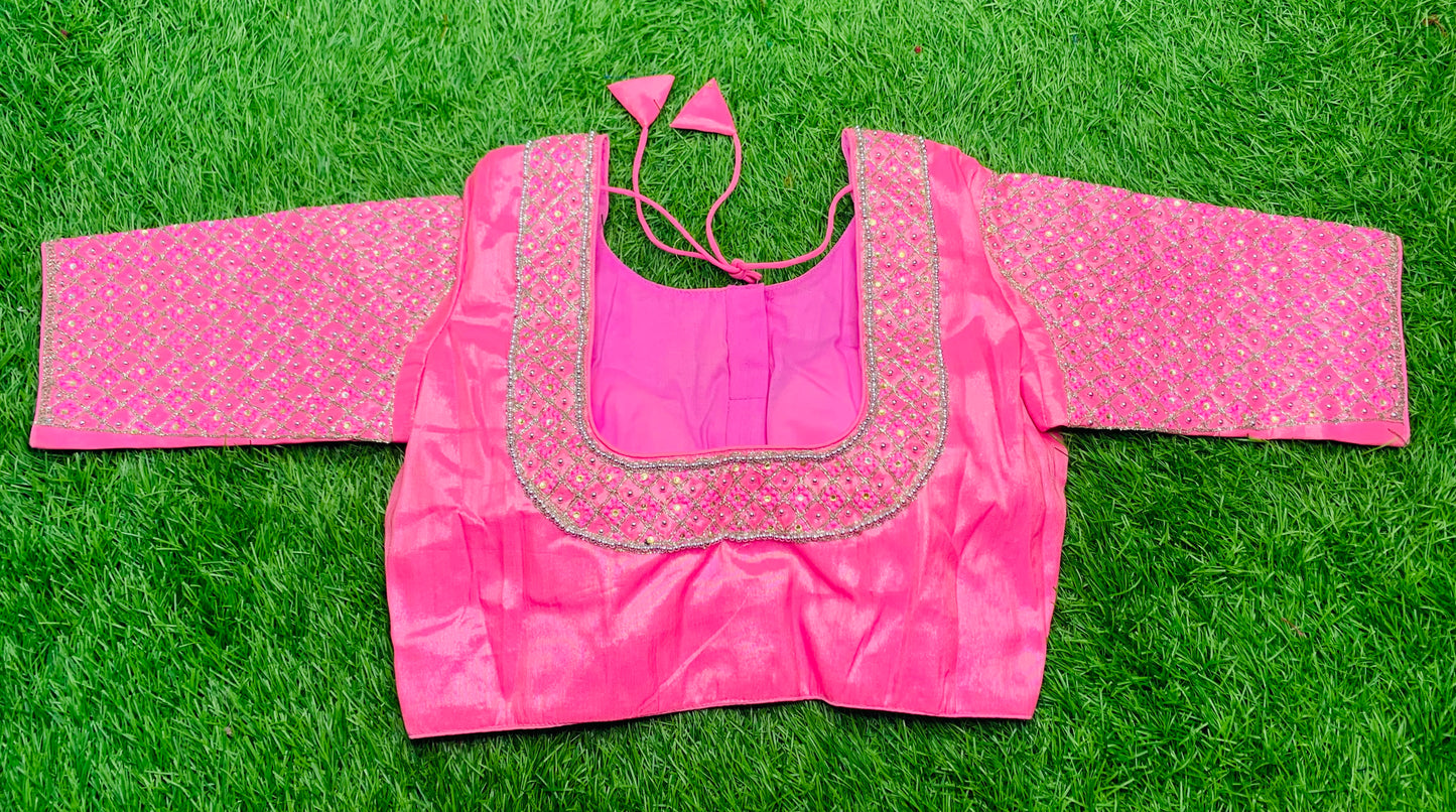 Baby pink stone work blouse 👚