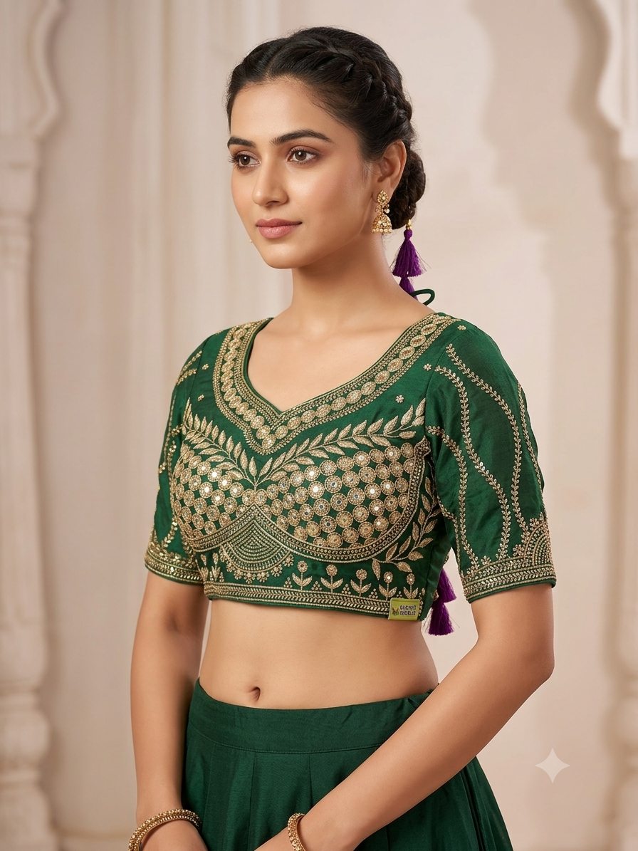 Green tissue sequence designer blouse 👚