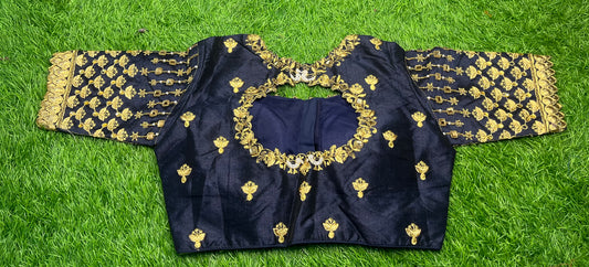 Back round design hand with mirror work navy blue 👚 blouse