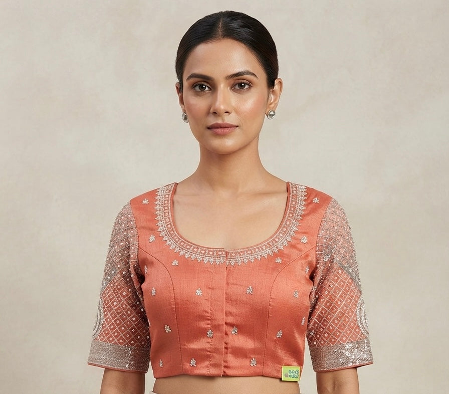 Orange Maggam hands work Blouse 👚