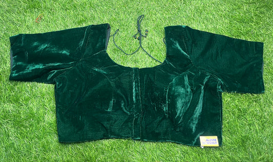 Bottle green plain velvet with hands blouse 👚