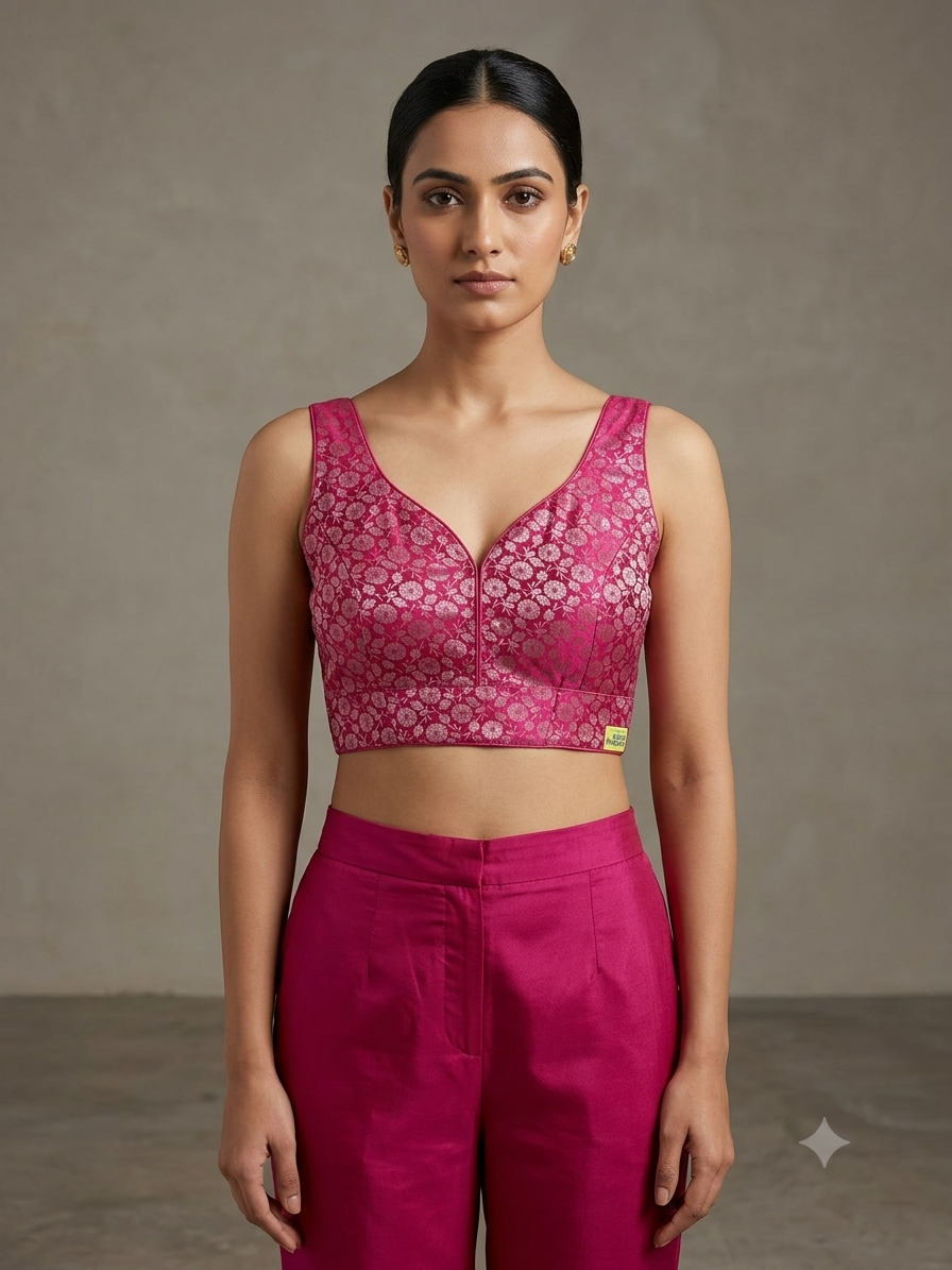 Sleeveless banaras blouse(inside hands available)