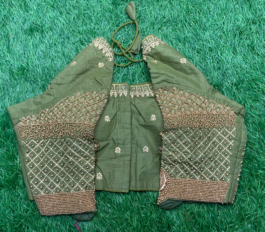 Mehndi green golden Moti work blouse 👚