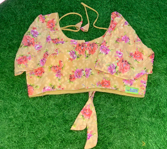 Golden flower print ruffle