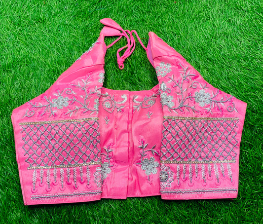 Baby pink thread 🧵 heavy flower 🌼 design blouse 👚