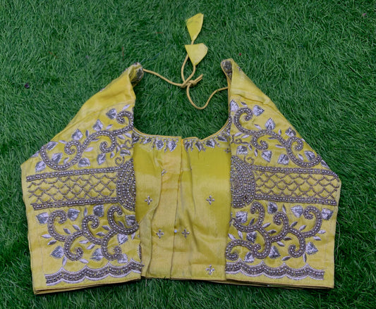 Lemon 🍋 yellow silver work blouse 👚