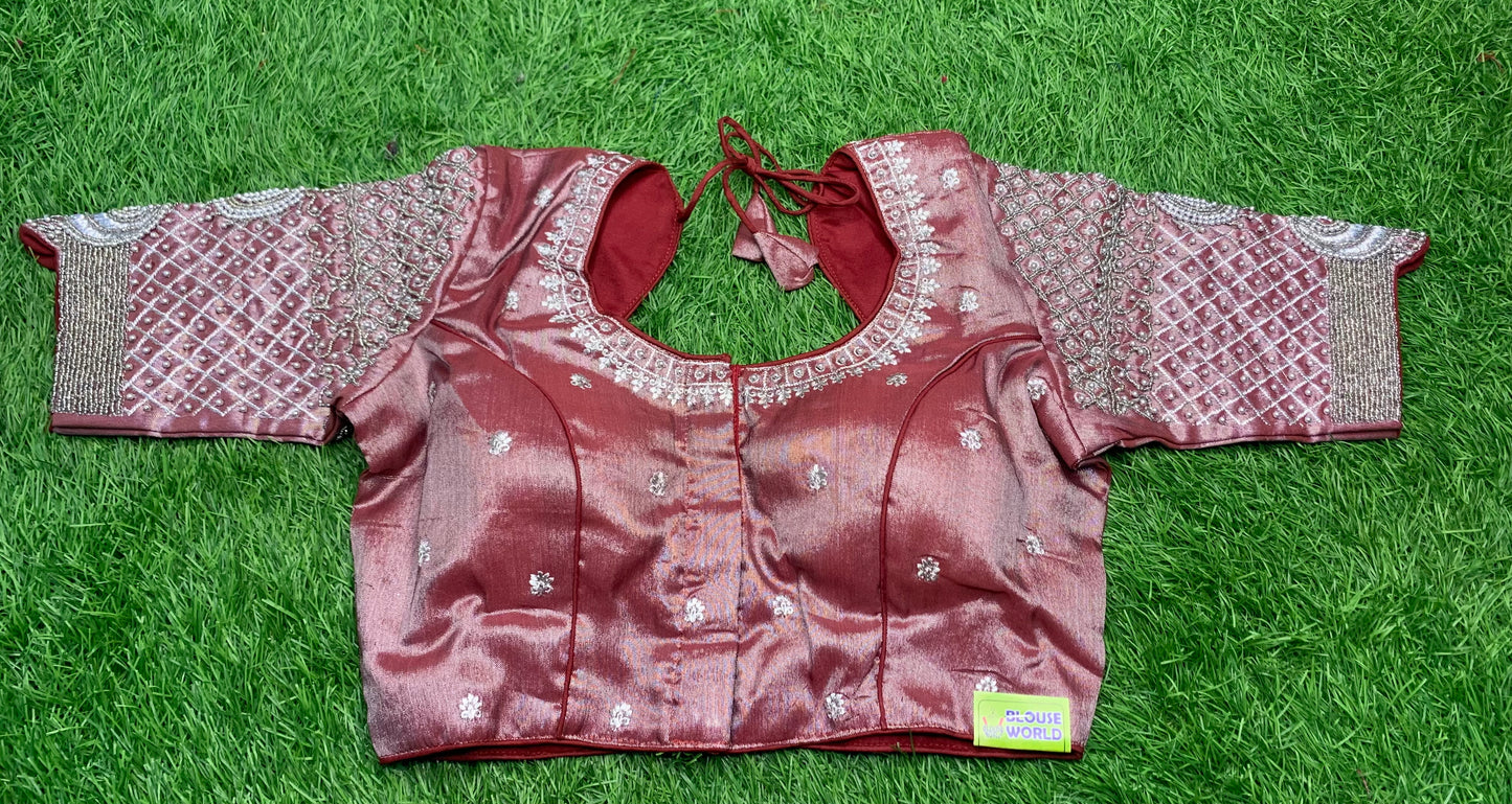 Marron tissue silver work blouse 👚