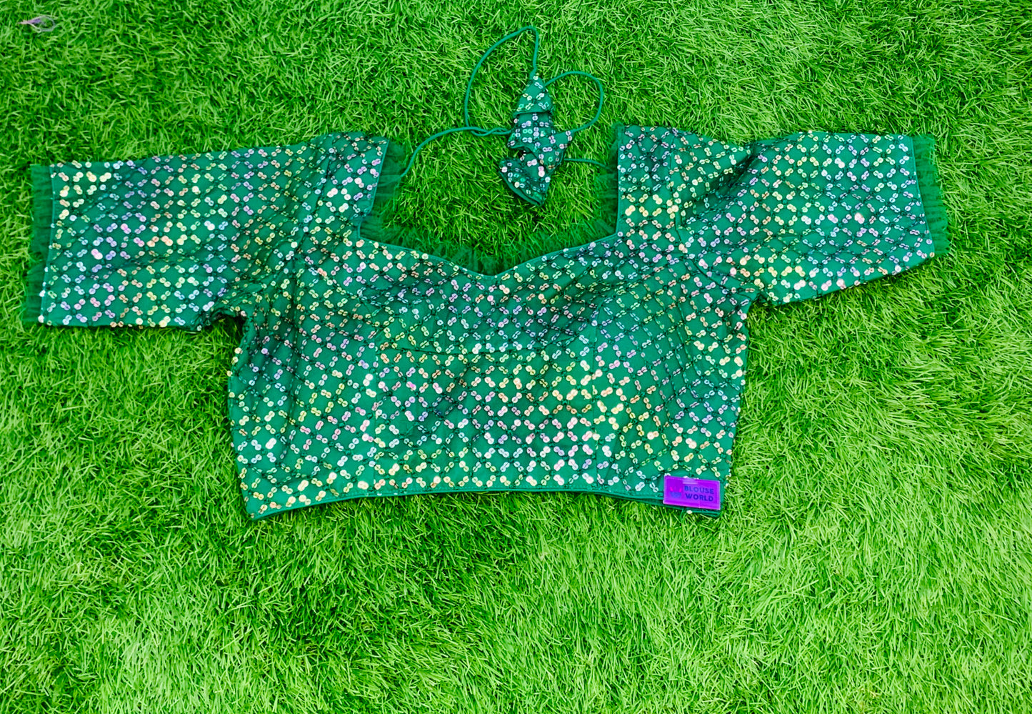 Green multicolour sequence with collar frill n hands frills
