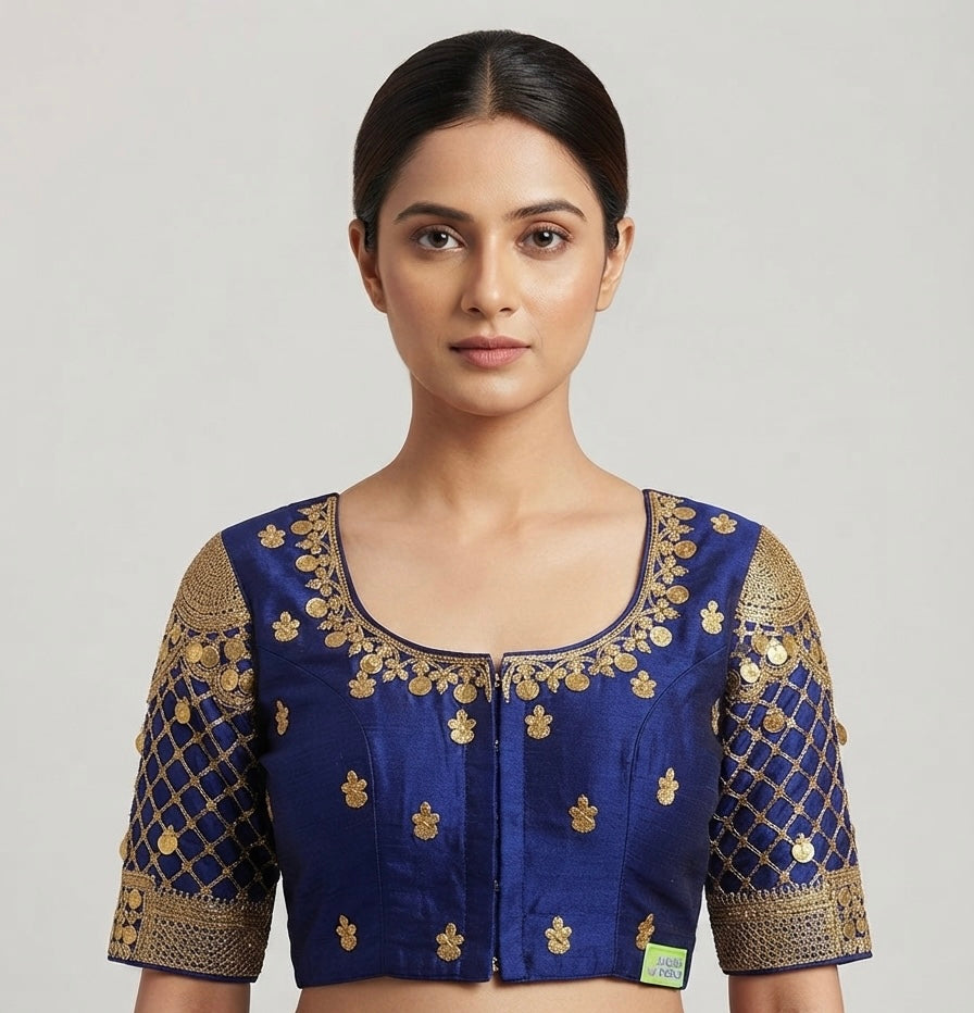 Navy blue Maggam gold work Blouse 👚