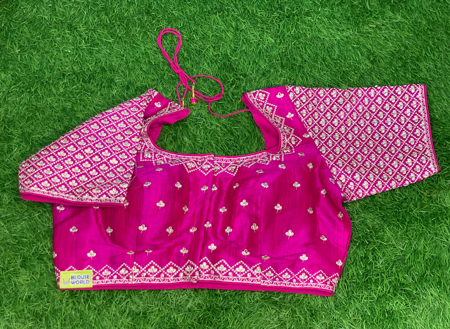 Pink dual shade silver embroidery blouse