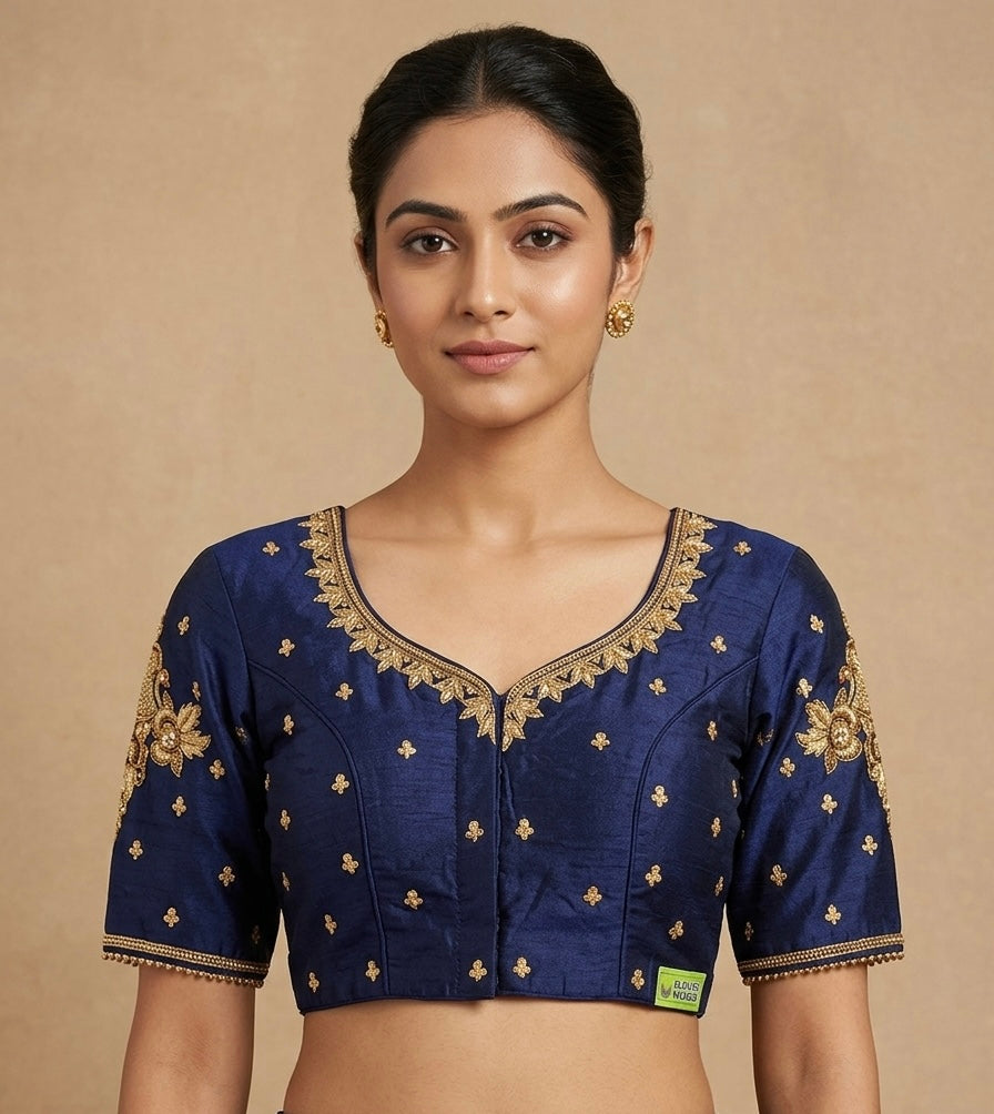 Navy blue Maggam gold work Blouse 👚