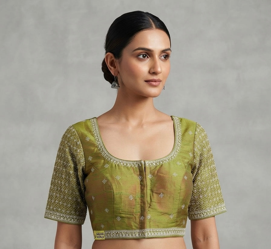 Silver floral embroidery work blouse