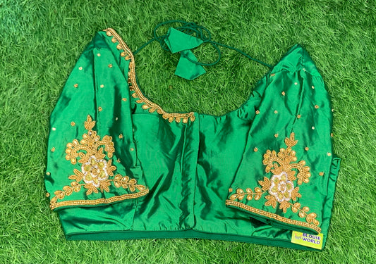Bottle green colour with gold maggam work blouse