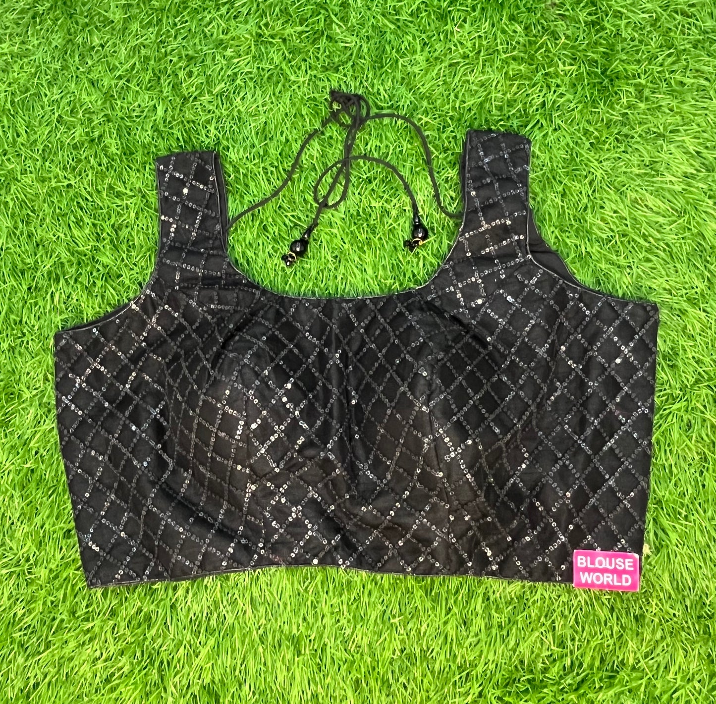 Black sequence sleeveless blouse