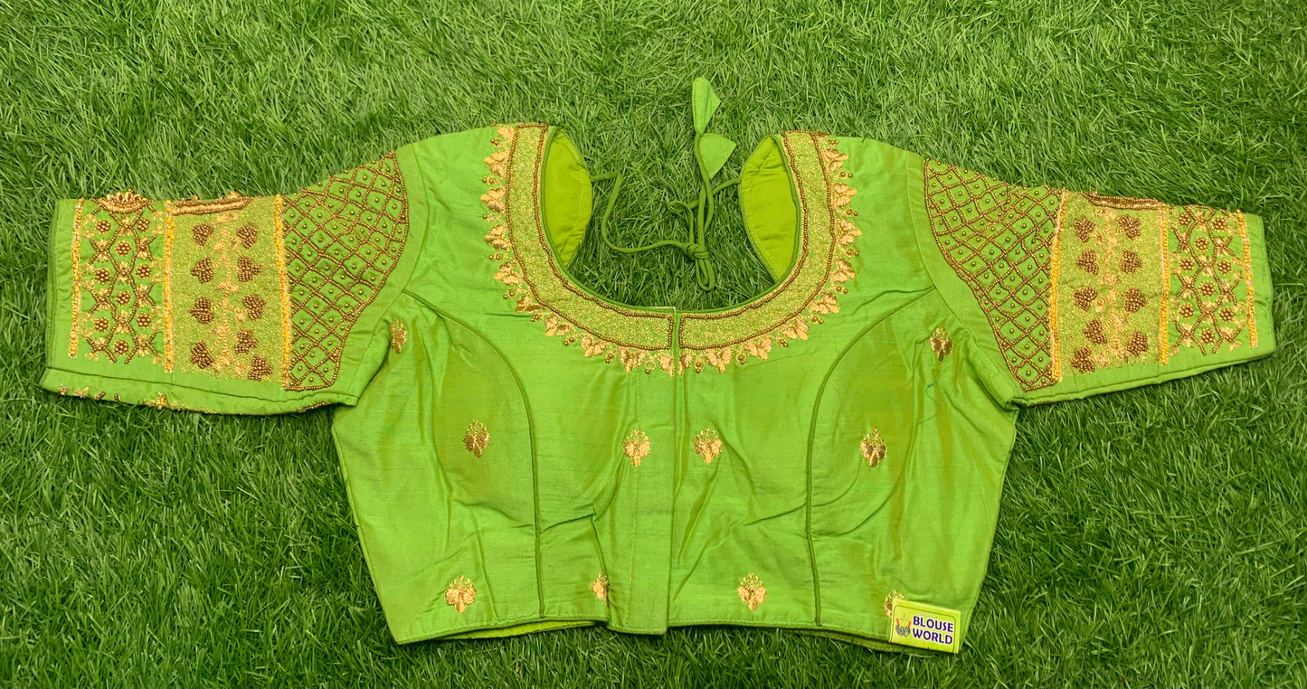 Parrot 🦜 green with double Billa model designer blouse 👚