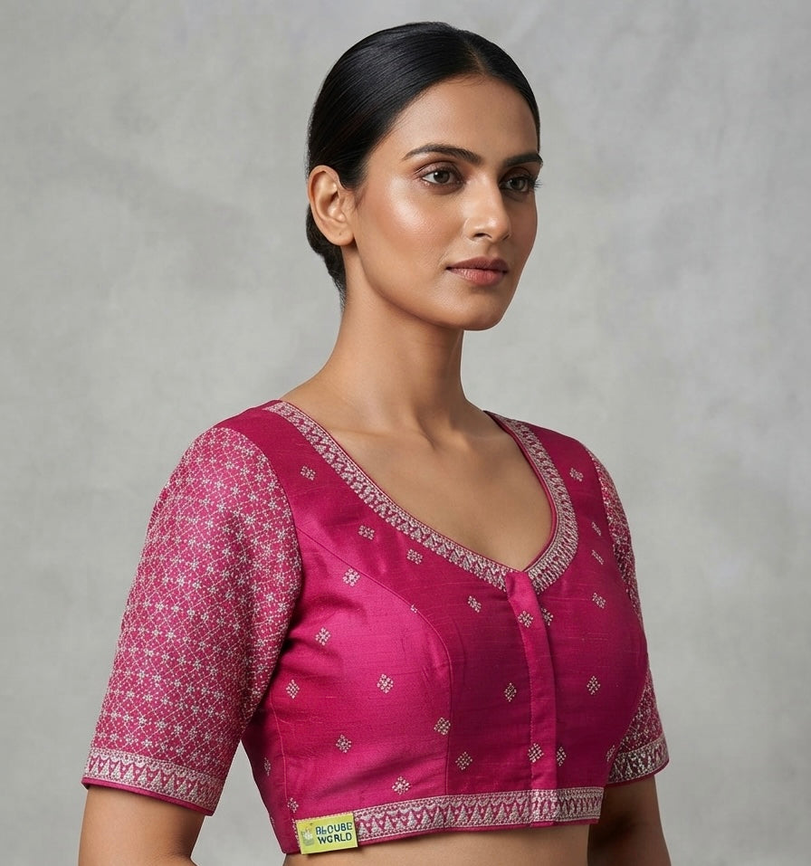Silver floral embroidery work blouse