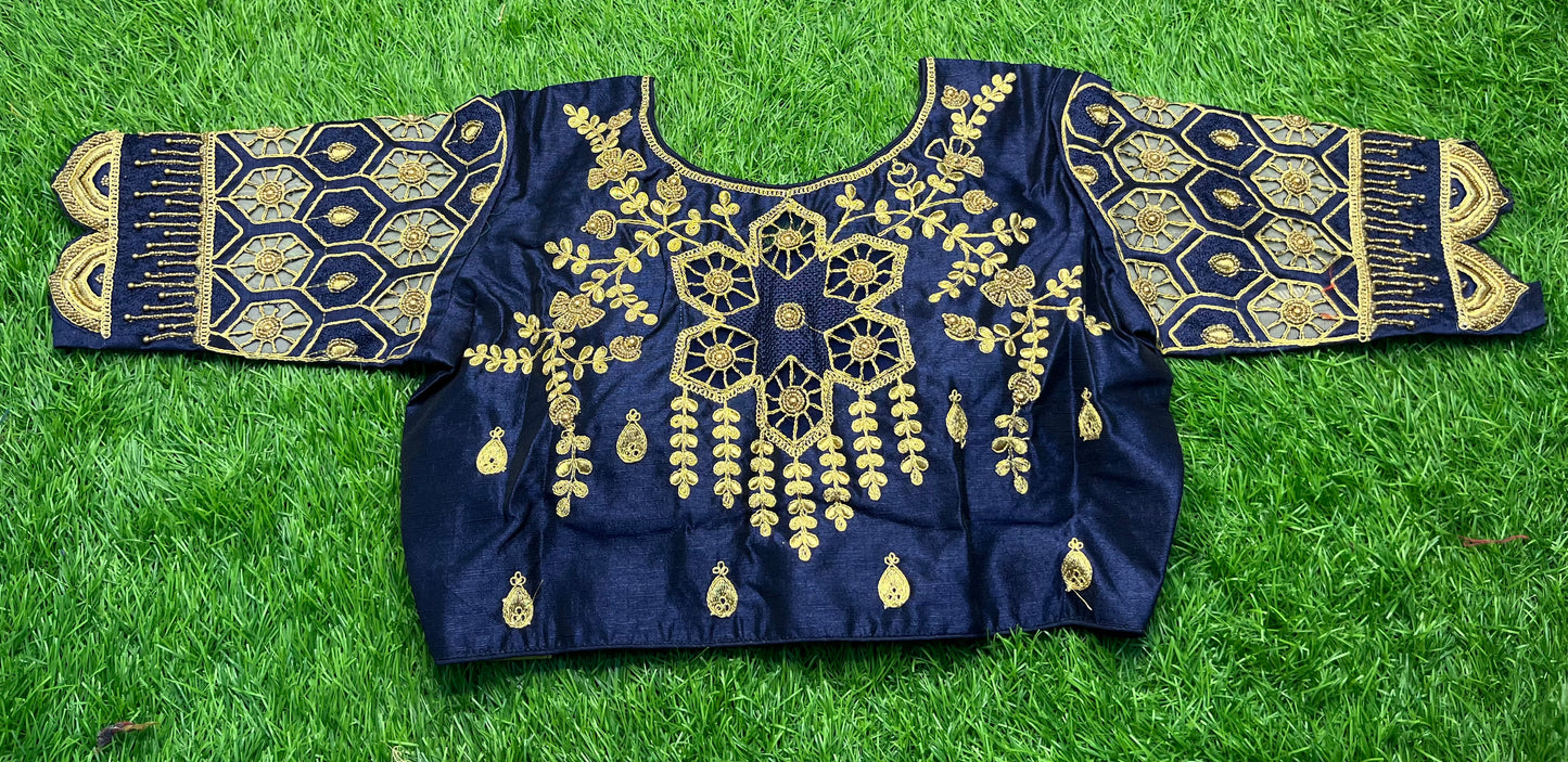 Navy blue back heavy work with cut work design blouse 👚