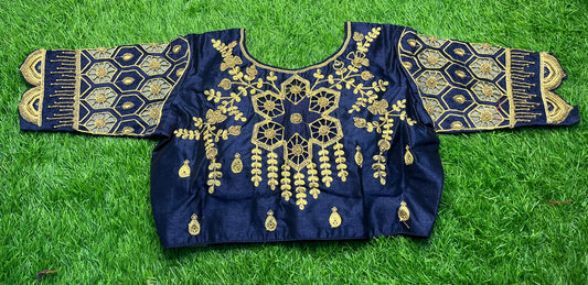 Navy blue back heavy work with cut work design blouse 👚