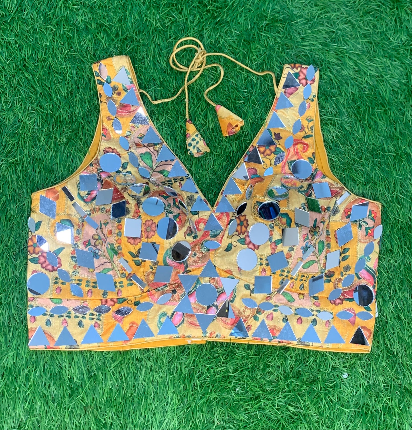 Kalamkari mirror work sleeveless blouse