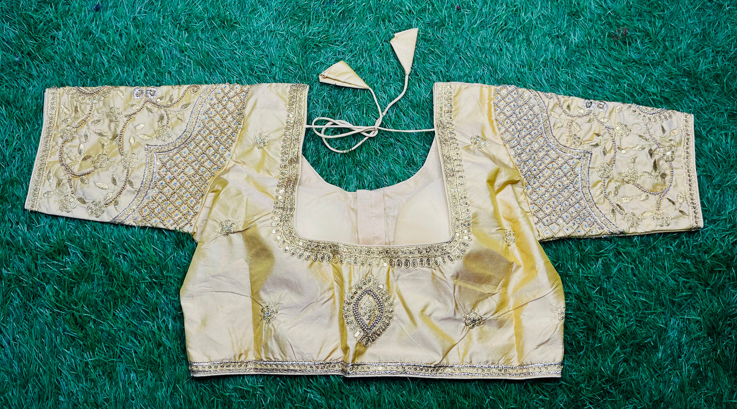 Golden thread 🪡 work with stone work blouse