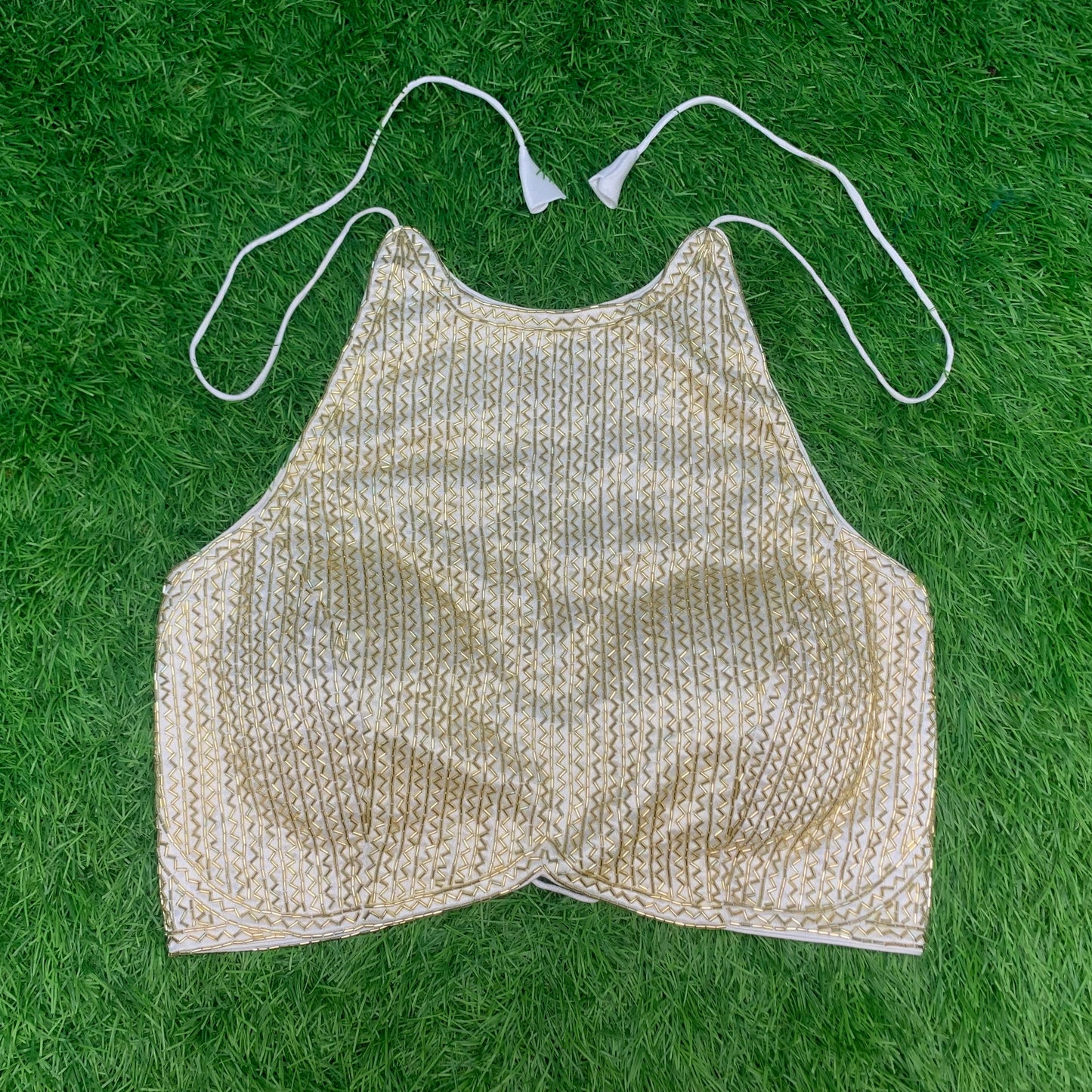 White colour with golden kardana backless blouse