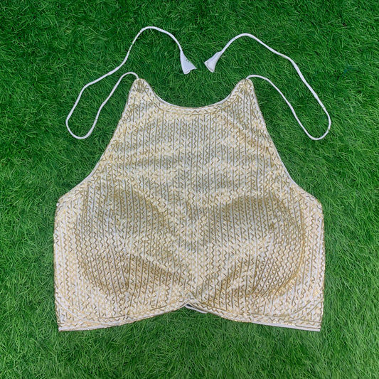 White colour with golden kardana backless blouse