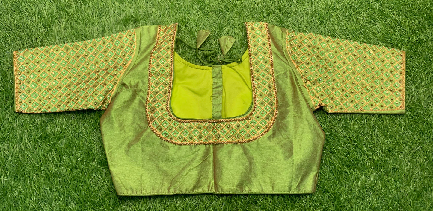 Green apple 🍏 shade small Moti balls designer blouse 👚