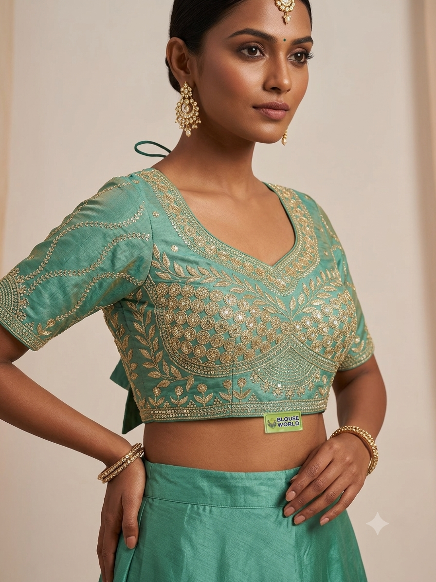 Tissue light green sequence designer blouse 👚
