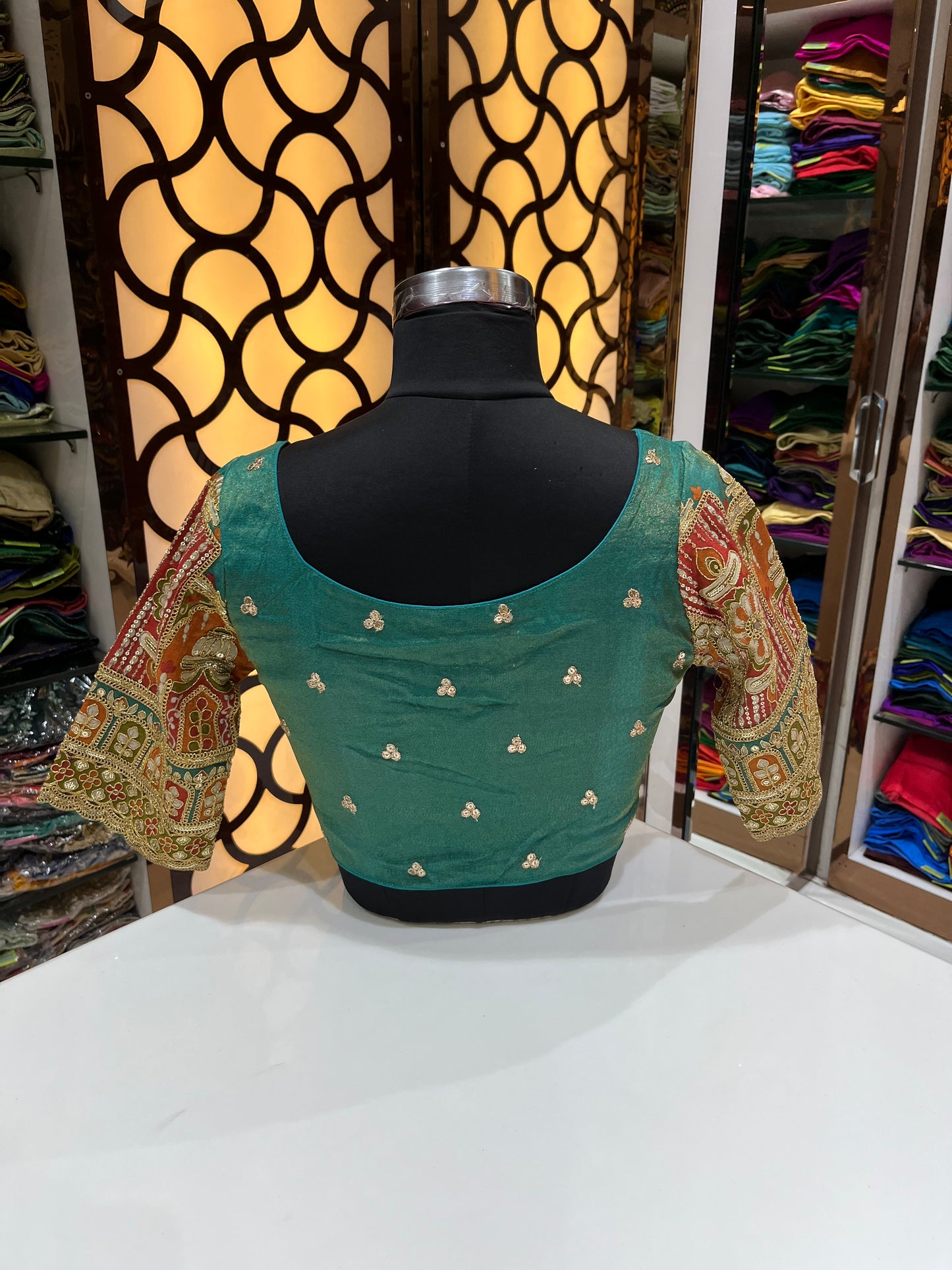 Rama blue tissue v neck back high blouse 👚