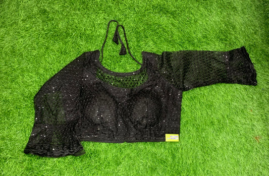 Full hands black blouse chikan work