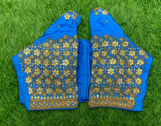 Sky blue flower 🌼 design back u neck model blouse hand work