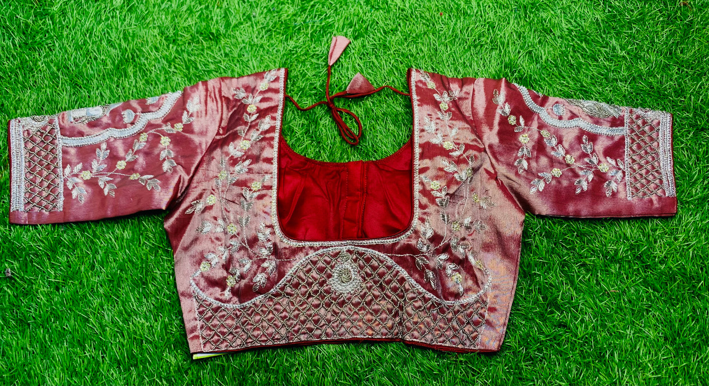 Marron silver tissue with heavy hand work blouse