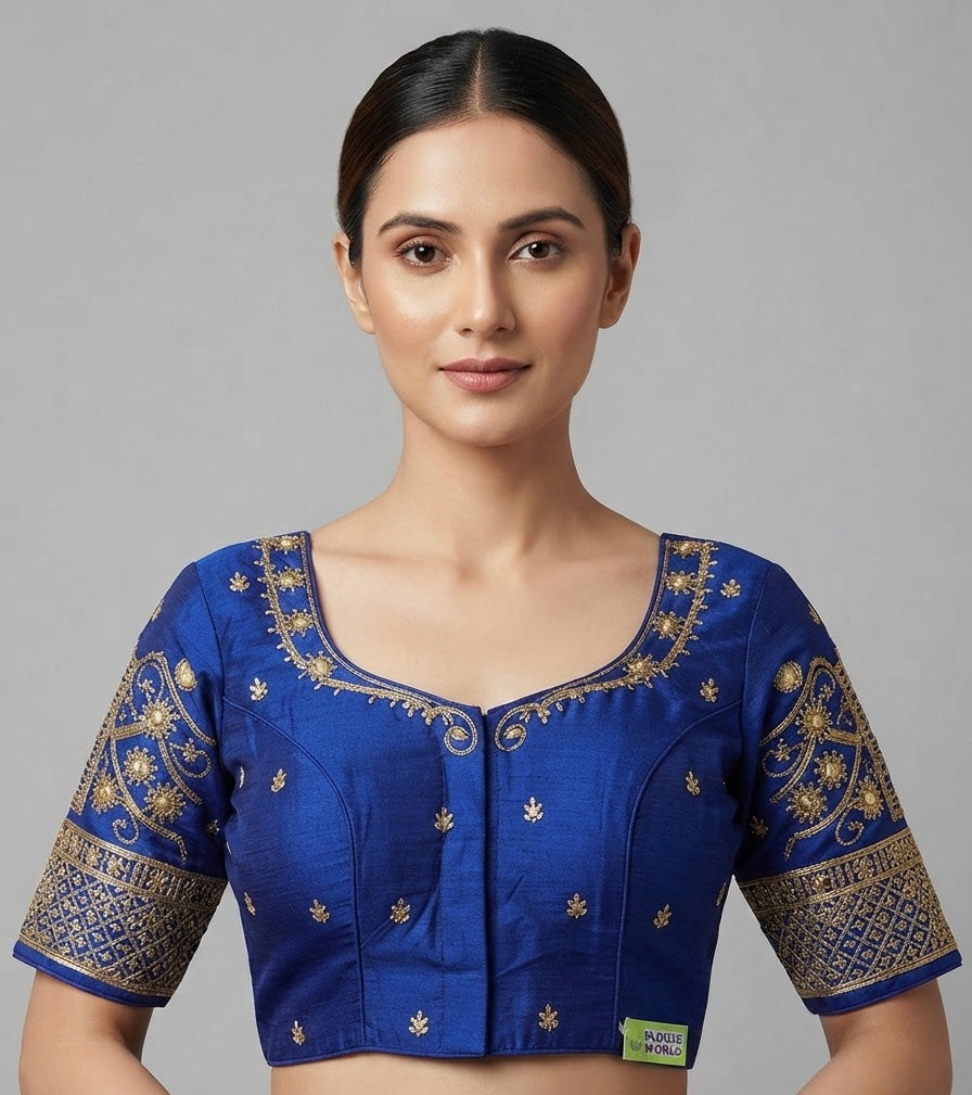 Navy blue Maggam gold work Blouse 👚