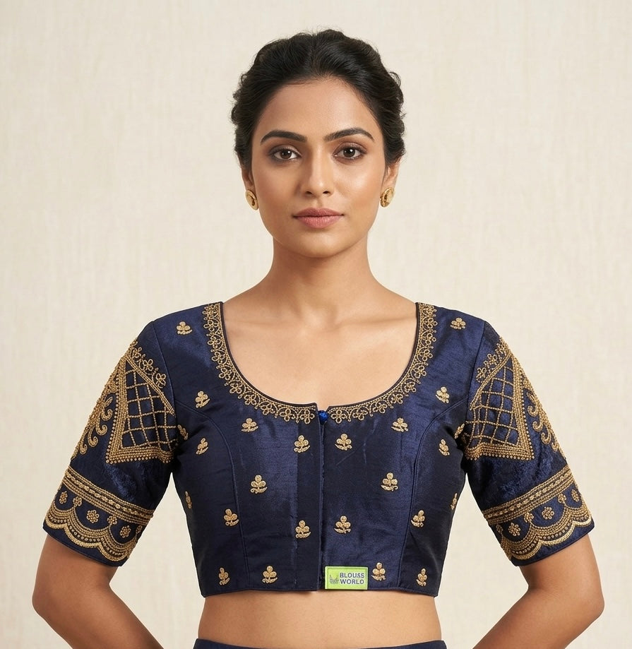 Navy blue Maggam gold work Blouse 👚