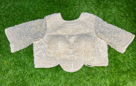 Fancy off white Pearl blouse front high back backless model