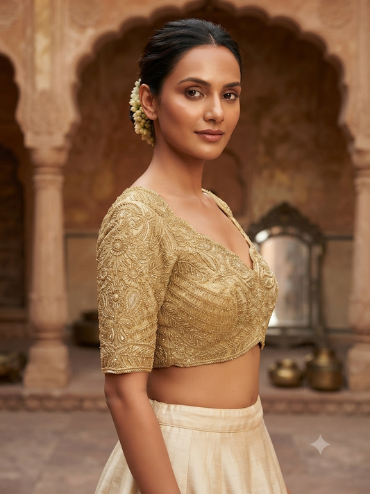 Premium golden kardana work with sleeve Blouse 👚