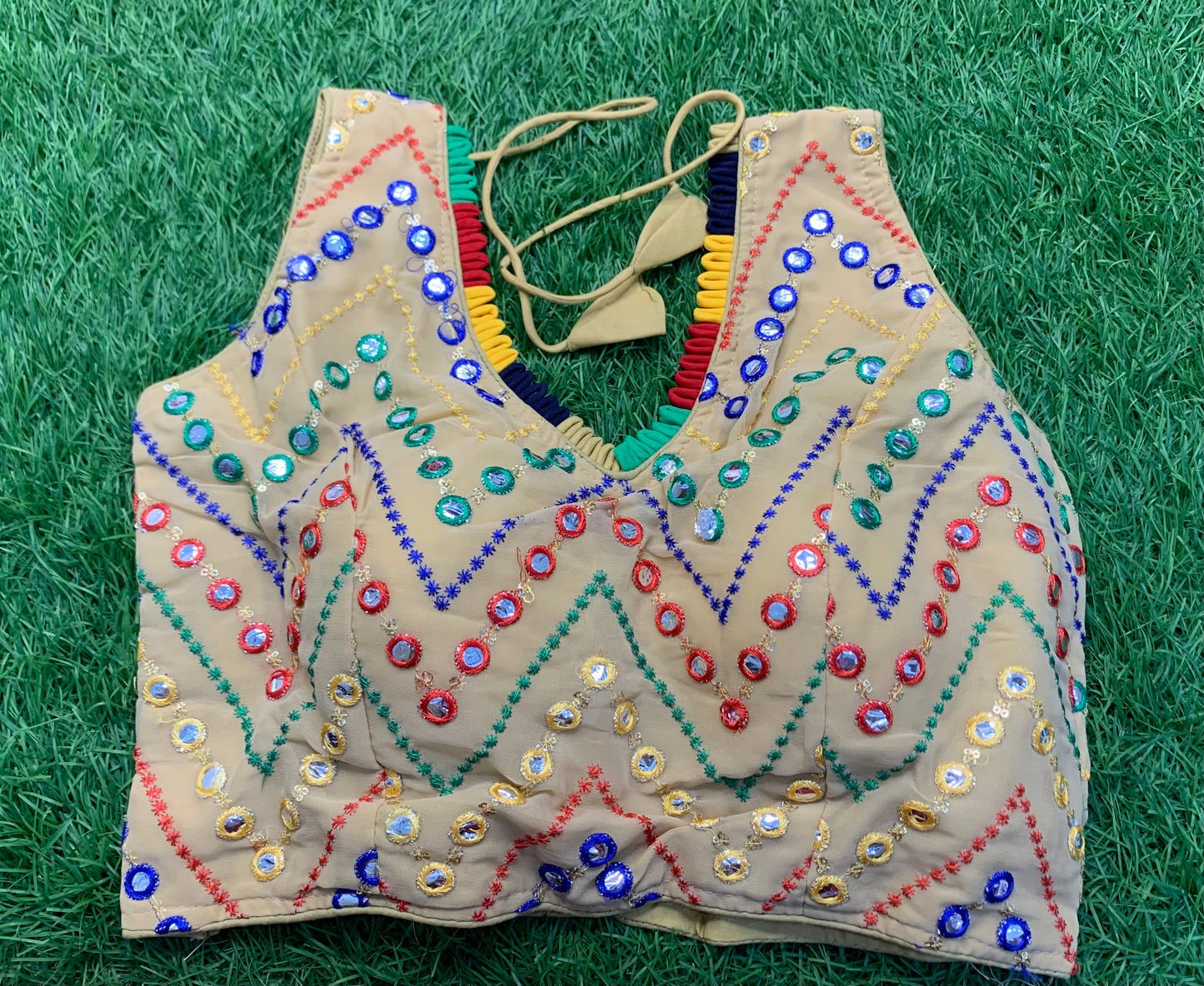 Golden multicolour mirror work blouse 👚