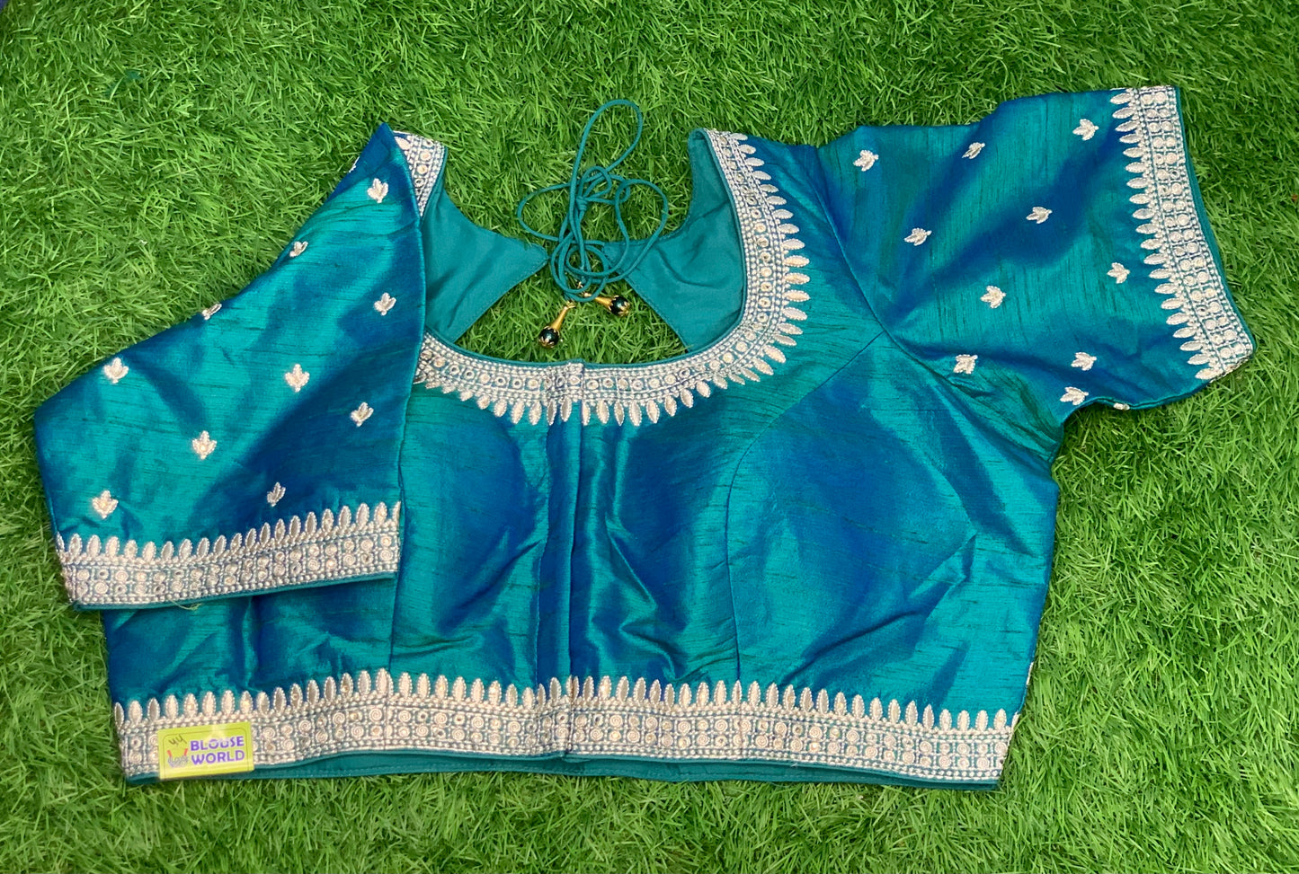Dual shade blue with embroidery silver work pot neck