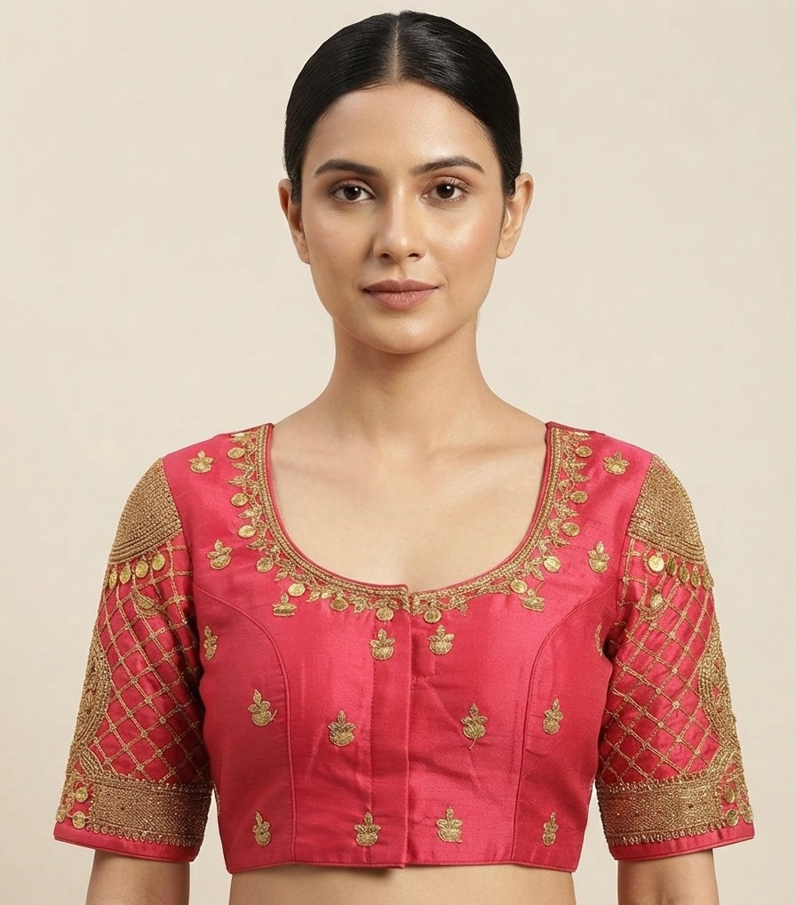 Peach pink maggam gold work Blouse 👚