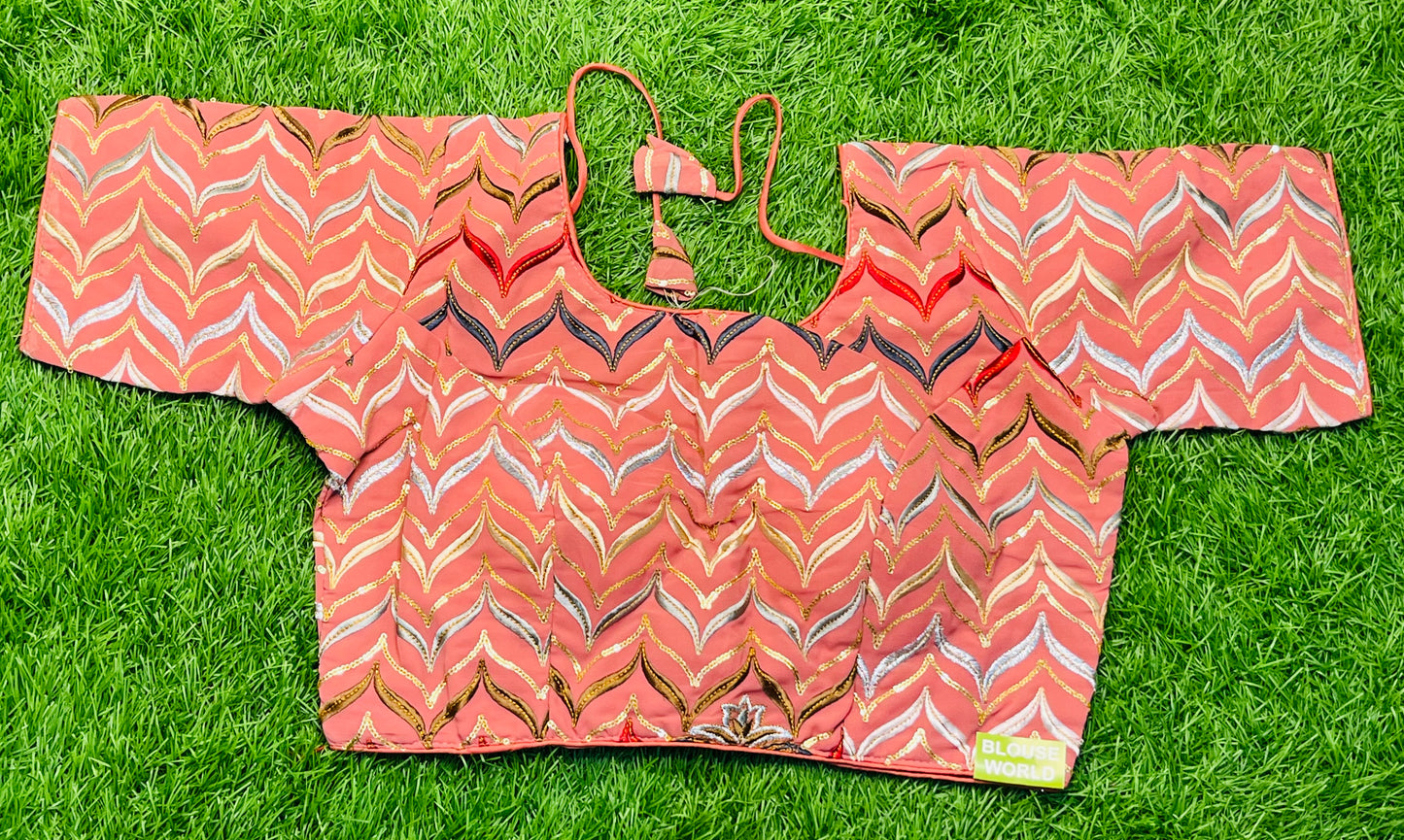 Onion pink thread work multicolour blouse