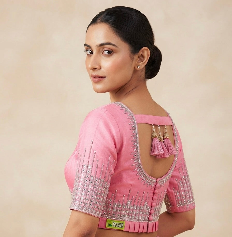 Pink Silver maggam work blouse