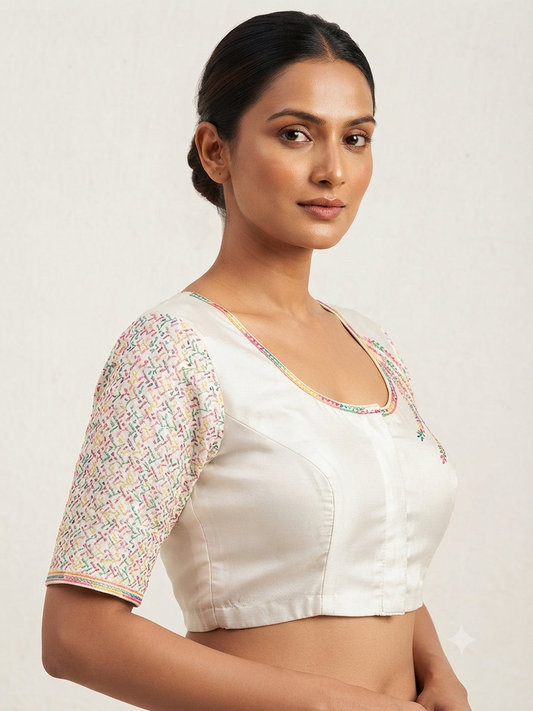 Thread work white colour blouse