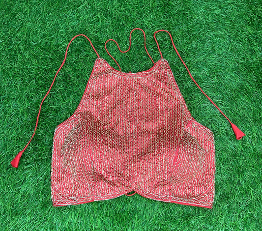 Red halter neck blouse